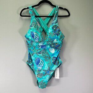 Seafolly La Mer Cross Back Women's Size 10 US Blue One-Piece Swimsuit NWT